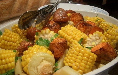 Kukurydza z batatami, marchewką i pasternakiem